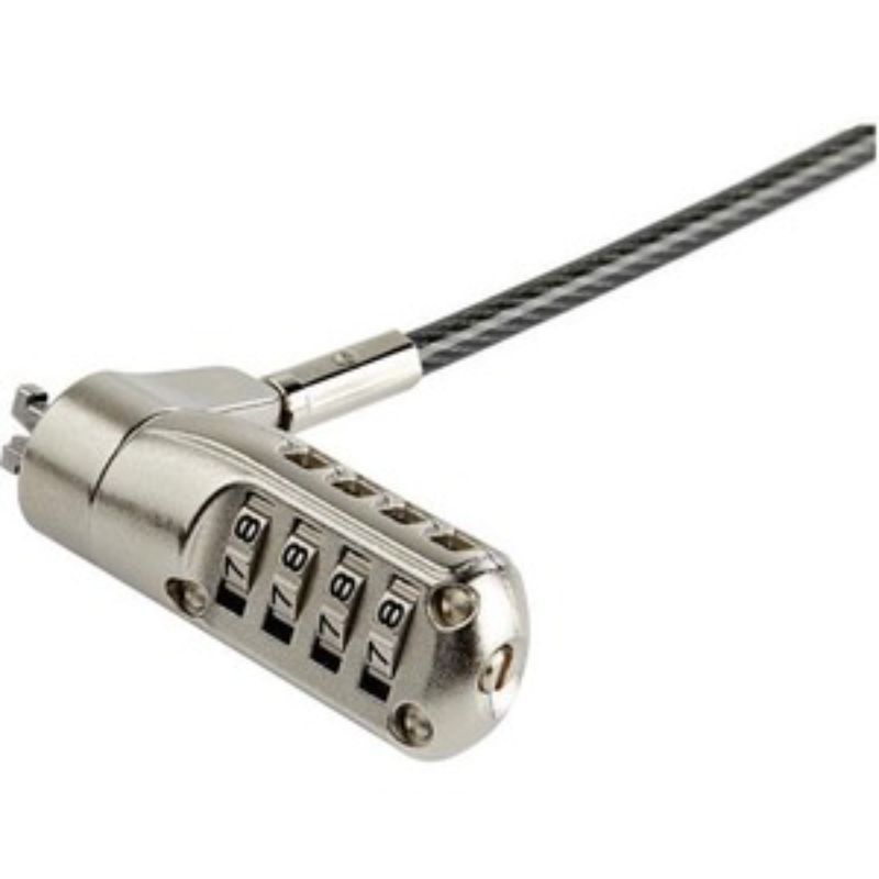 Startech 6ft Laptop Cable Lock with 4-digit combo, Nano Slot compatible, durable steel cable for effective theft prevention.