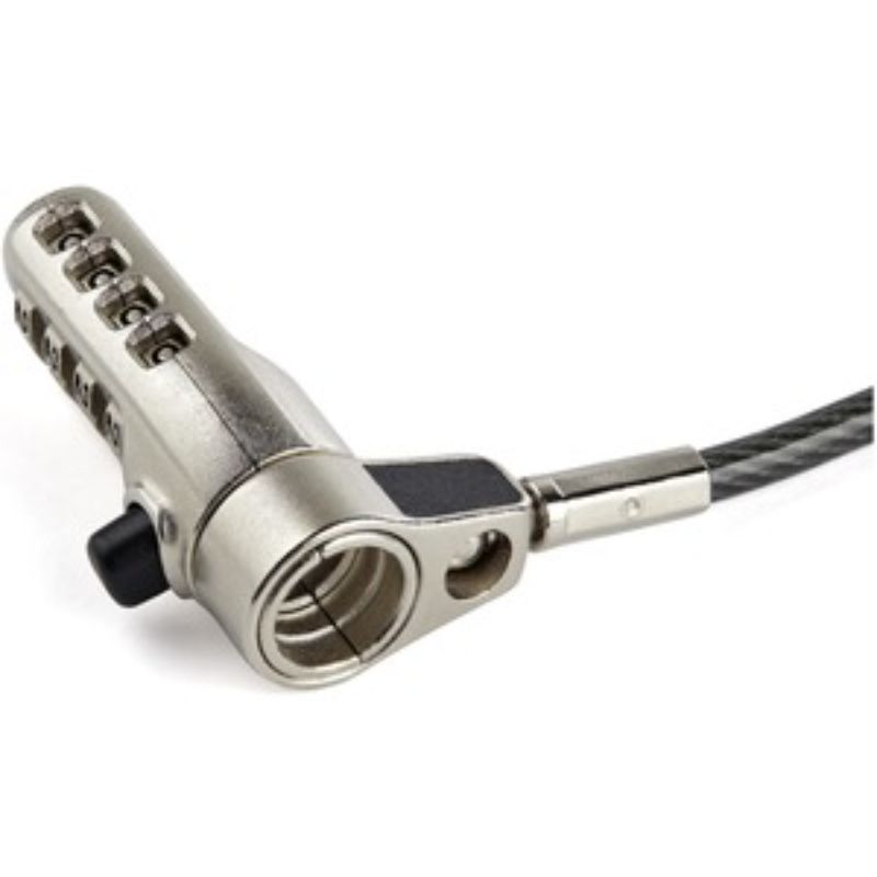Universal laptop cable lock with a 4-digit combination for versatile security and durable 6.5-foot steel cable.
