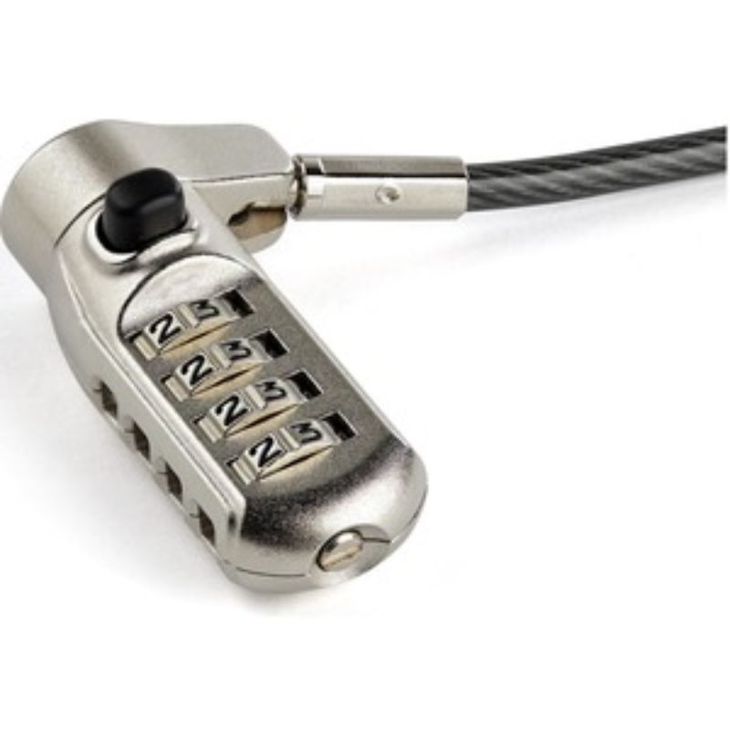Startech 6.5' laptop cable lock with 4-digit combination, compatible with K-slot, Nano, and Wedge locks for effective security.