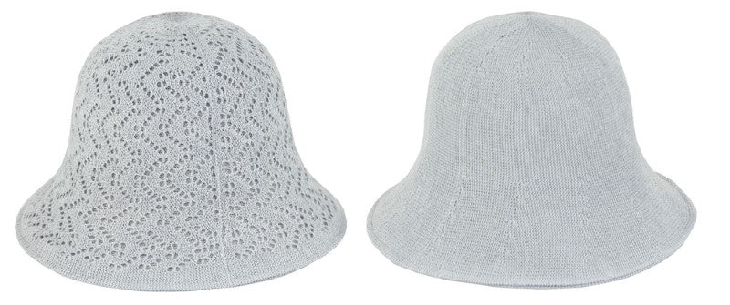 Reversible blue bucket hats in lace and plain styles, set of 2, featuring adjustable brims for versatile summer style.