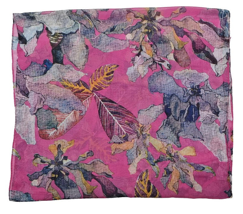 Scarf - Large Leaves And Flowers Scarf - PINK - Set of 2