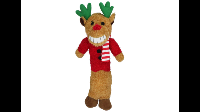 Squeaky plush Loofa Reindeer dog toy, 30cm, perfect for fetching and festive fun this Christmas.