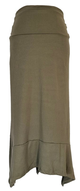 Bias Cut Stretch Waist Skirt - OLIVE - Smartfox