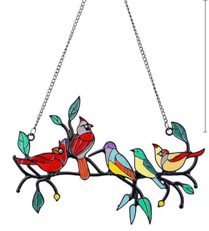 Suncatcher / Windspinner - 2 Sitting Birds Hanging Decor - BIRDS - Set of 2 - Smartfox