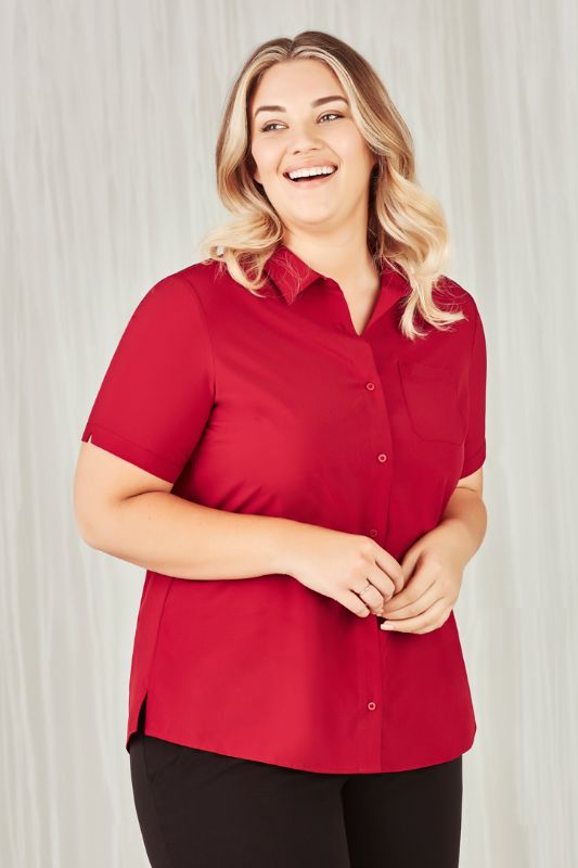 Womens Florence Plain S/S Shirt - Cherry (Size 30)