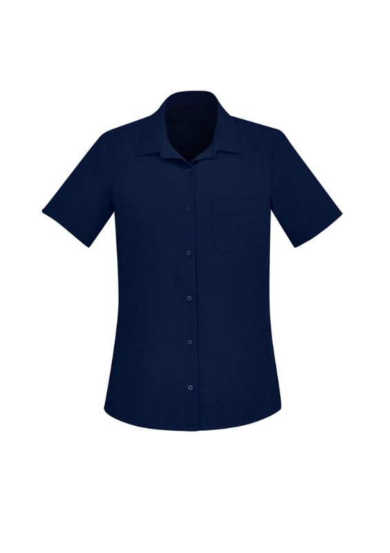 Womens Florence Plain S/S Shirt - Navy (Size 22)