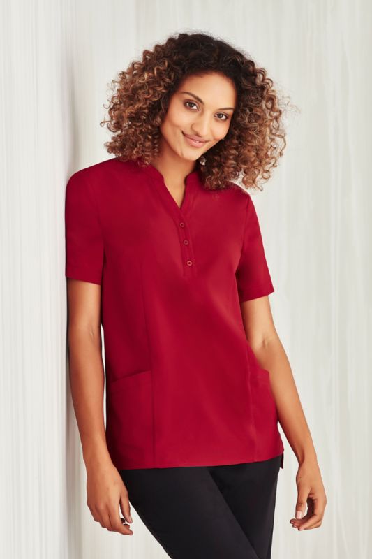 Womens Florence Plain S/S Tunic - Cherry (Size 24)