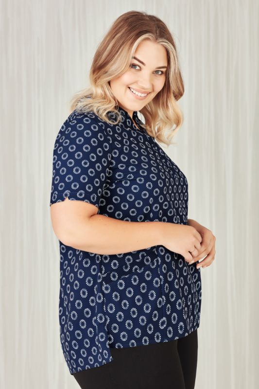 Womens Florence Daisy Print S/S Tunic - Navy (Size 16)
