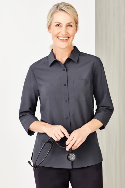 Womens Florence Plain 3/4 Sleeve Shirt - Charcoal (Size 18)