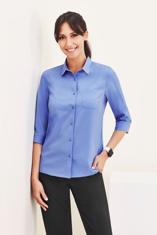 Womens Florence Plain 3/4 Sleeve Shirt - Mid Blue (Size 26)