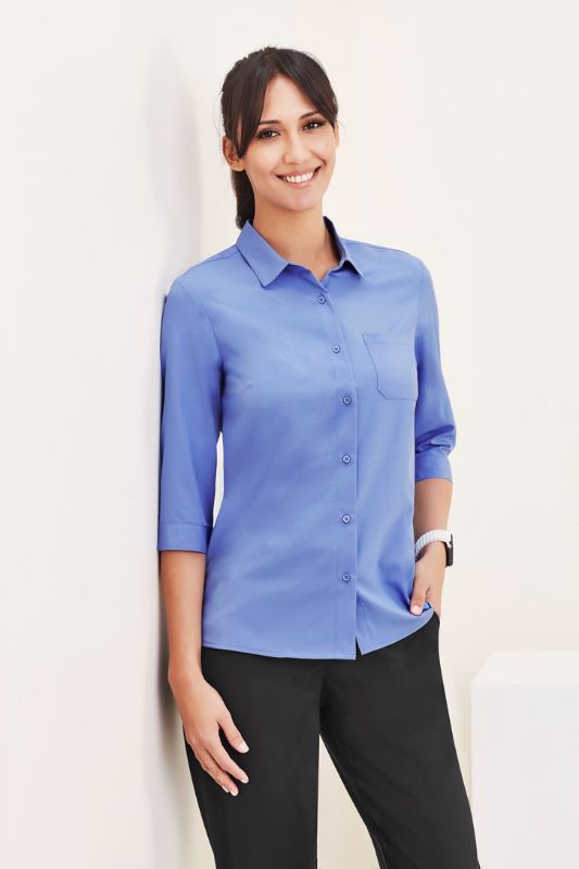 Womens Florence Plain 3/4 Sleeve Shirt - Mid Blue (Size 26)