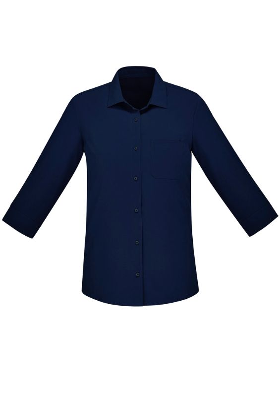 Womens Florence Plain 3/4 Sleeve Shirt - Navy (Size 12)