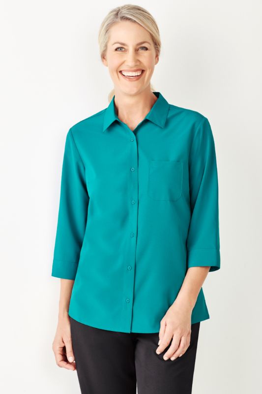 Womens Florence Plain 3/4 Sleeve Shirt - Teal (Size 14)