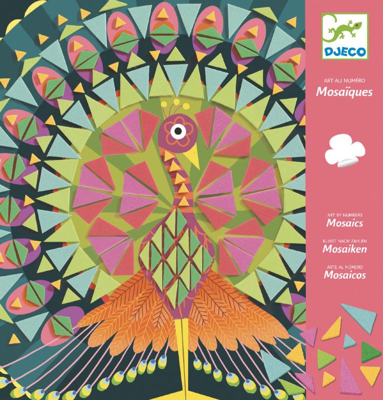 Collage Activity Set - Coco featuring colorful foam triangles for children to create peacock and owl designs, promoting creativity.