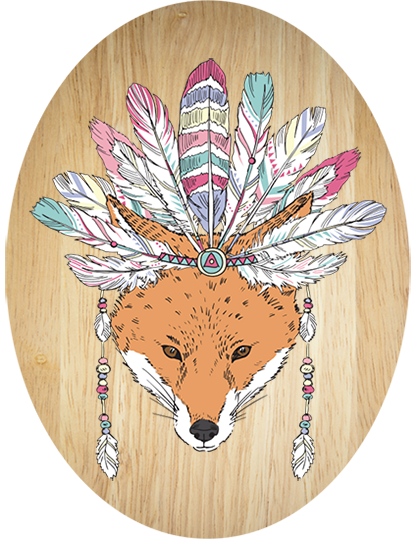 Tribal Fox plywood oval wall art, eco-friendly and uniquely designed, perfect for enhancing home decor and easy to hang.