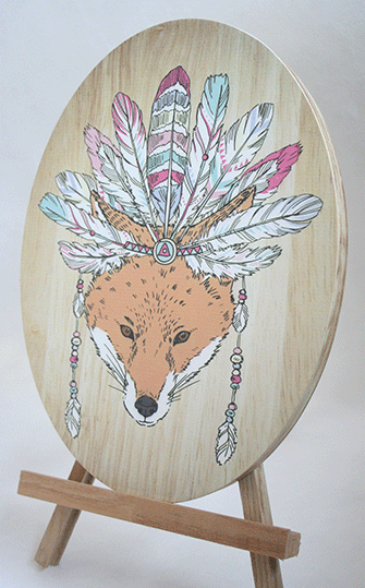 Tribal Fox Plywood Oval Wall Art featuring eco-friendly design, unique shape, and ready-to-hang convenience for home decor.
