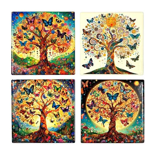 Tree Of Life Ceramic Coasters With Cork Back Set of 4