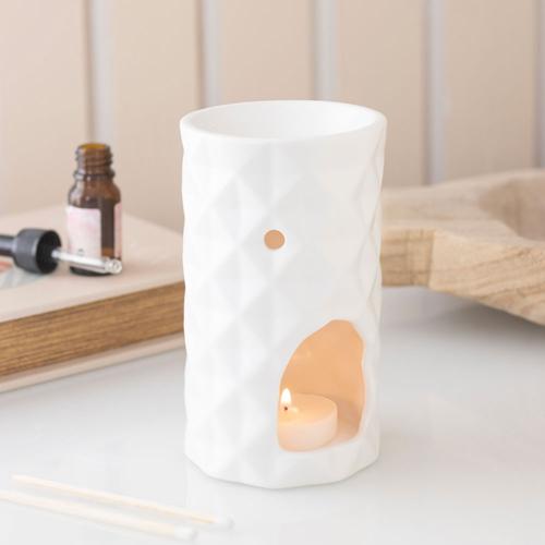 White Geometric Faceted Ceramic Oil Burner 13.5cm