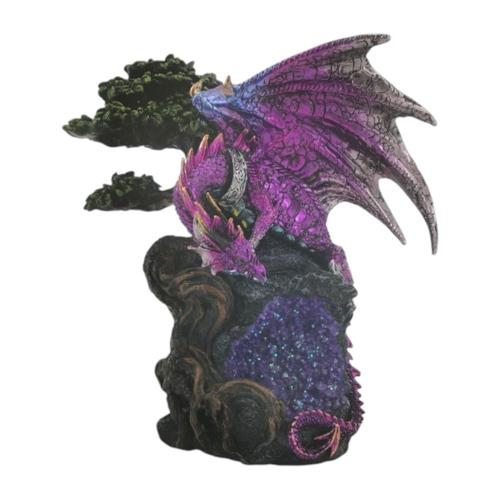 Purple Dragon On Geode Polyresin Figurine 22cm