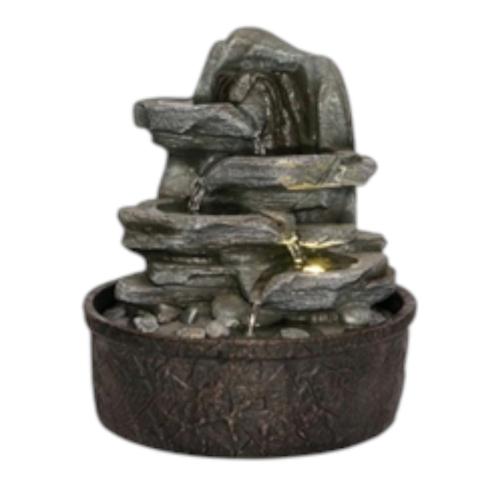 Tiered Rock Cascade Indoor Fountain With Colour Changing LED 23cm