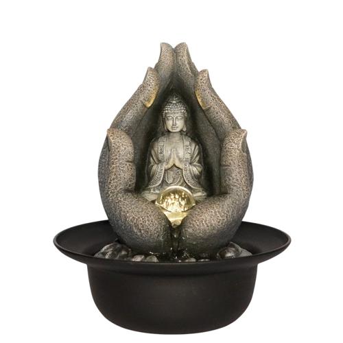 Happy Buddha Indoor Polyresin Fountain With Warm Light 28cm