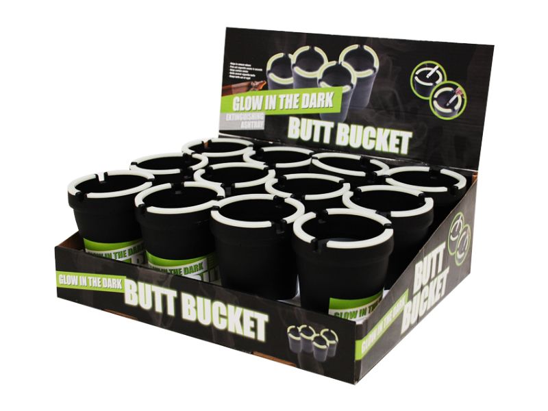 Set of 12 glow-in-the-dark Butt Buckets for fun and stylish trash disposal.
