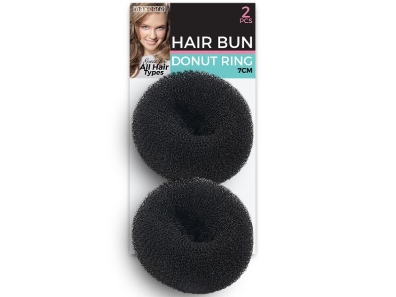 Black hair bun donut rings, 7cm diameter, perfect for effortless updos; pack of 48 with 2 rings each.