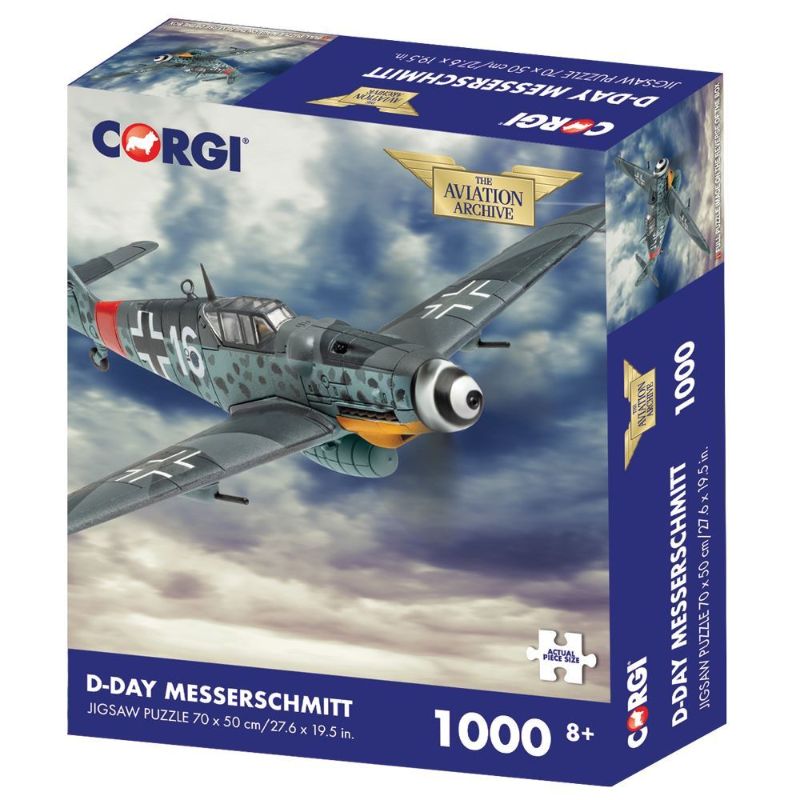 Corgi Puzzle featuring the iconic Messerschmitt aircraft, a 1000-piece jigsaw celebrating D-Day aviation history.