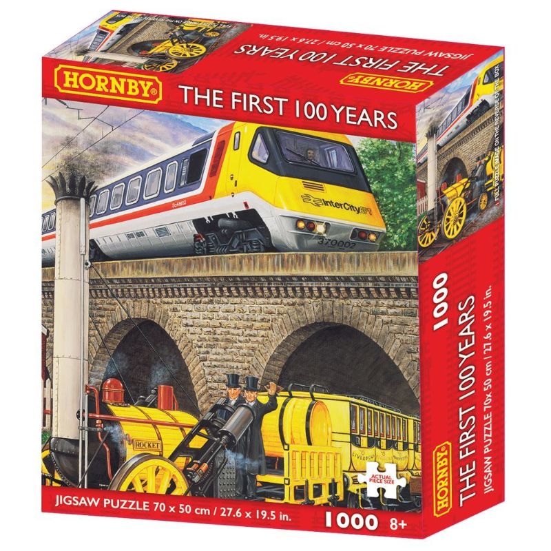 Hornby Puzzle 1000pc showcasing historic model trains and scenic artwork, ideal for enthusiasts and family entertainment.