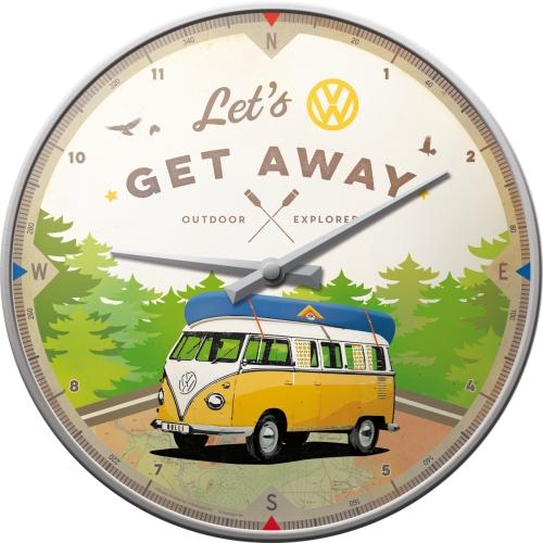 Metal Clock - VW Bulli - Let's Get Away - Wall Clock