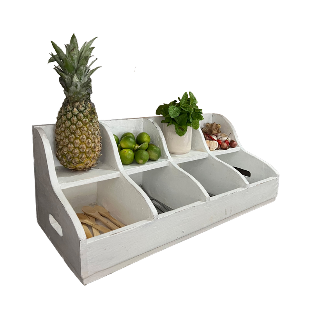 Elegant white Benchtop Caddy - Florence, a stylish organizer for kitchen utensils and condiments, enhancing decor and functionality.