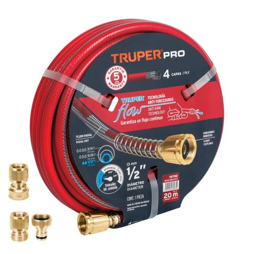 Truper Pro Garden Hose 12mm x 20m Fitted with Brass connectors
