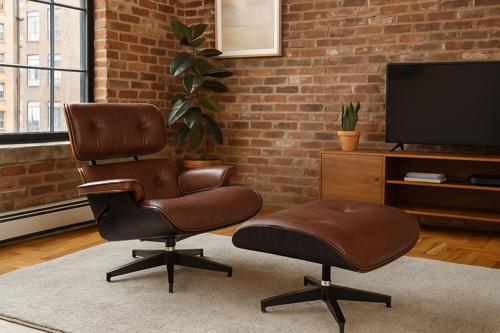 Eames Chair & Footstool Vintage Cigar - 780 X 850 X 890