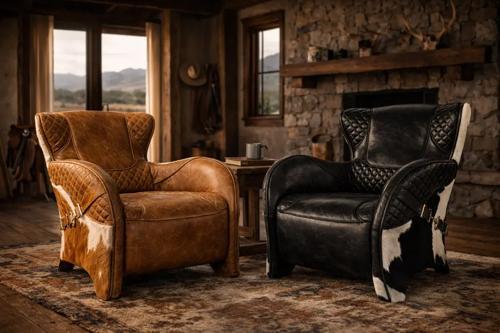 Rodeo Single Chair Black with Cow Skin - 790 X 850 X 850