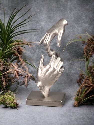 Aluminium Hands Sculpture on Black Base - Silver