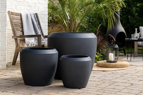 Artemis Stone Lite Planter Set of 3 - Coal Black