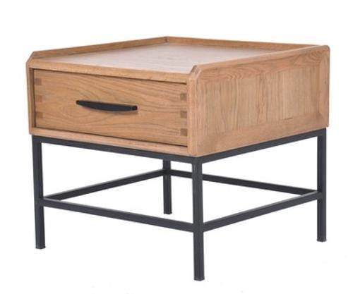 Side Table / Bedside - Oak / Metal - 600 X 610 X 550