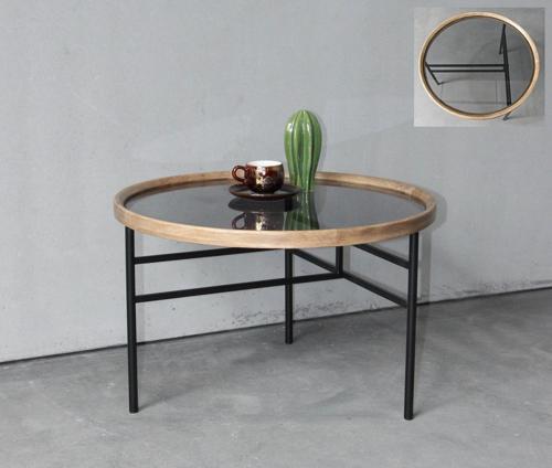 Wooden & Metal Coffee Table - Natural / Black - 600 X 600 X 380