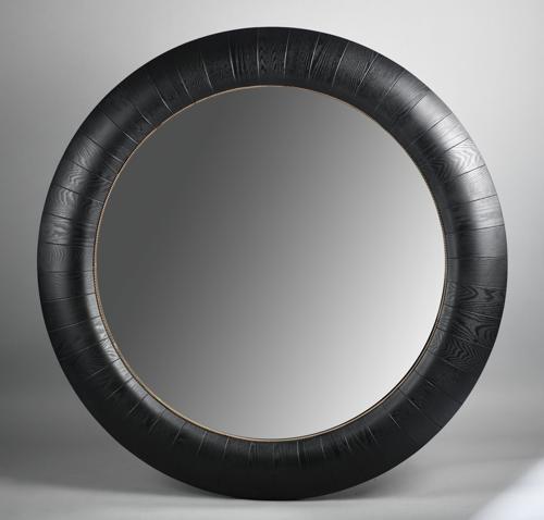 Black Oak & Gold Round Mirror - Oak Veneer / MDF - 1520x1520x65; 31kgs