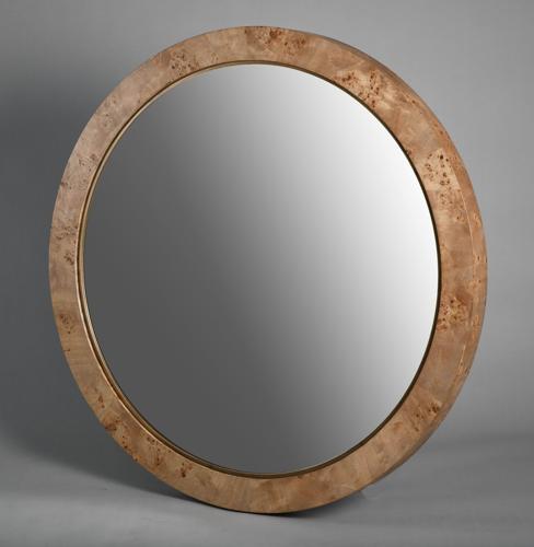 Burl Walnut Round Mirror - Veneer / MDF - 1120x1125x80; 16kgs
