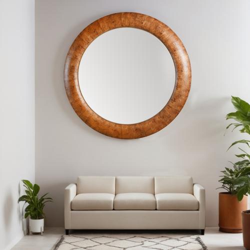 Walnut Round Mirror - Veneer / MDF - 1520x1520x55; 28kgs