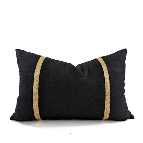 Cushion Cover - Braid Linen - Black / Gold - 400 X 600