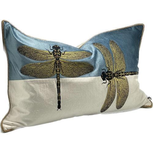 Cushion Cover - Hand Embroidered - Blue / White / Gold - 600 X 400