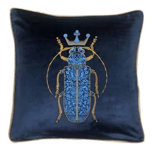 Cushion Cover - Hand Embroidered - Blue with Blue Bug