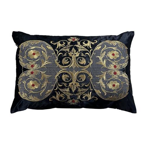 Cushion Cover - Hand Embroidered - Black Withantique Gold Design