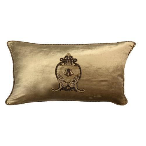 Cushion Cover - Hand Embroidered - Antique Gold with Gold Wreath - 400 X 600