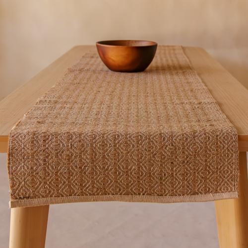 Akiiko Jute Table Top Set Brown Jute Placemat, Runner, Coaster Triangle Weave