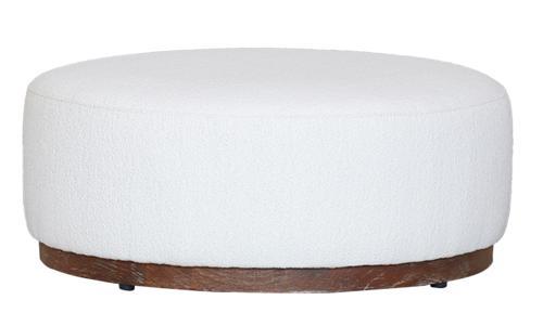 Round Ottoman with White Boulce Fabric / Oak Base