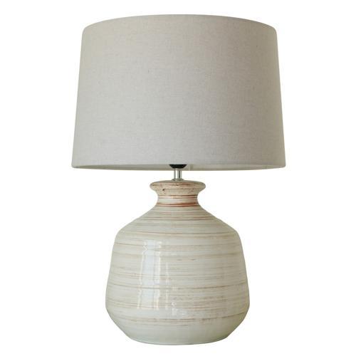 Glazed Ceramic Lamp with Linen Shade - 400 X 400 X 565