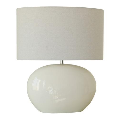 Glazed White Ceramic Lamp with Linen Shade